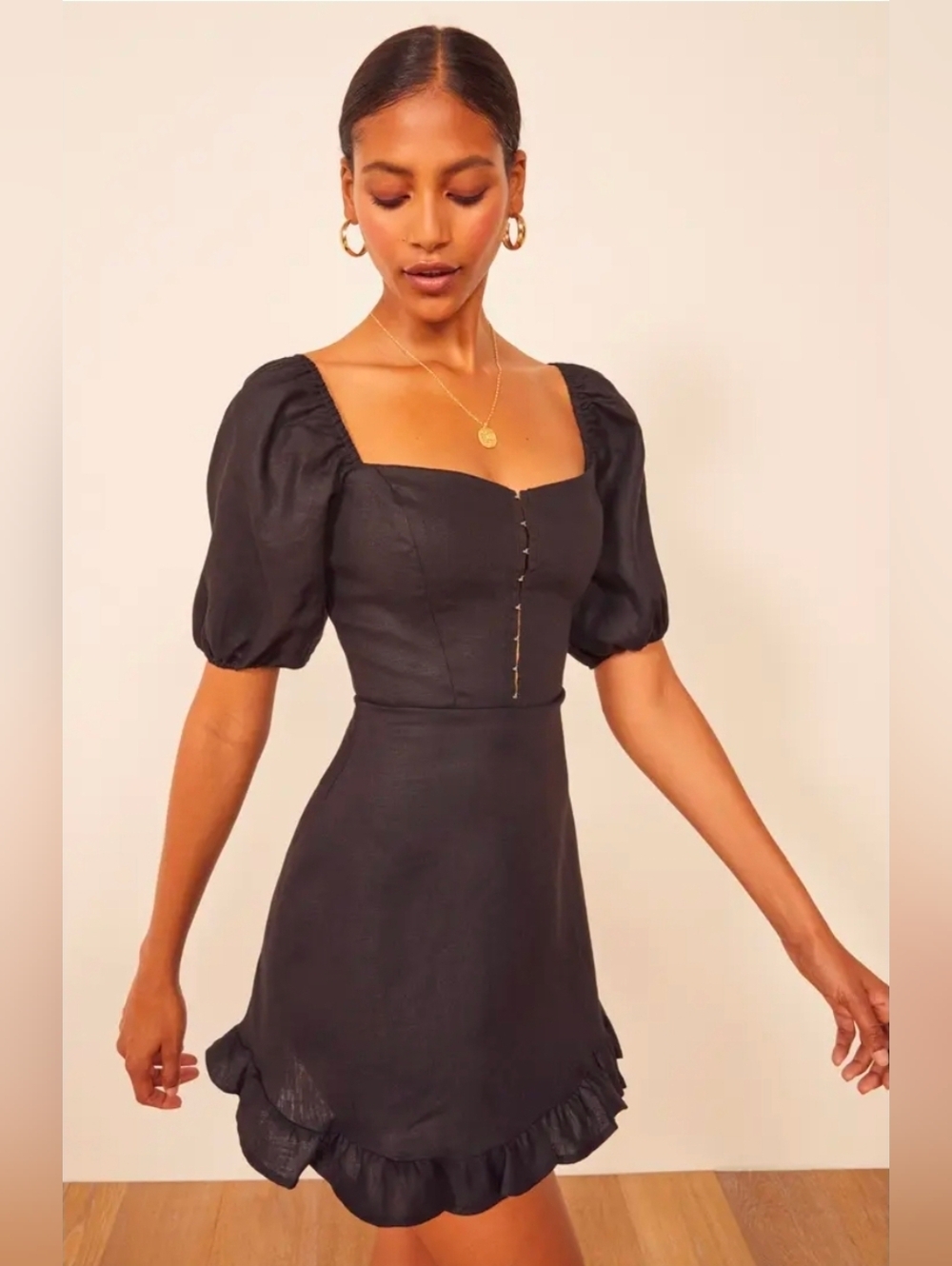 REFORMATION SEATTLE PUFF SLEEVE LINEN MINI DRESS 10